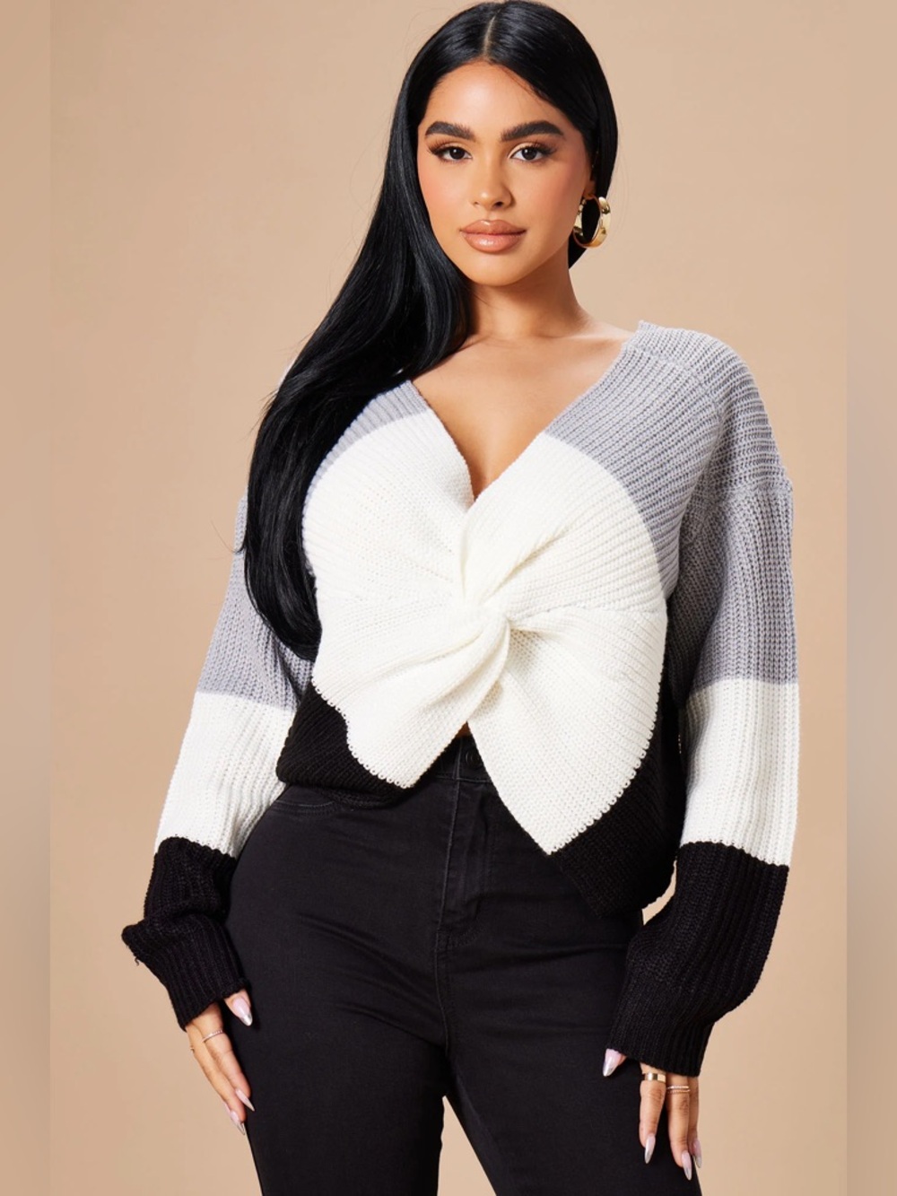 Fashion Nova Just A Little Twisted Colorblock Reversible Knit Sweater S